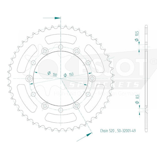 Couronne Acier 49 Dents - Pas 520 - Similaire JTR245/2