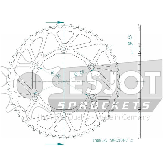 Couronne Acier Ultralight 51 Dents - Pas 520 - Similaire JTR245/2