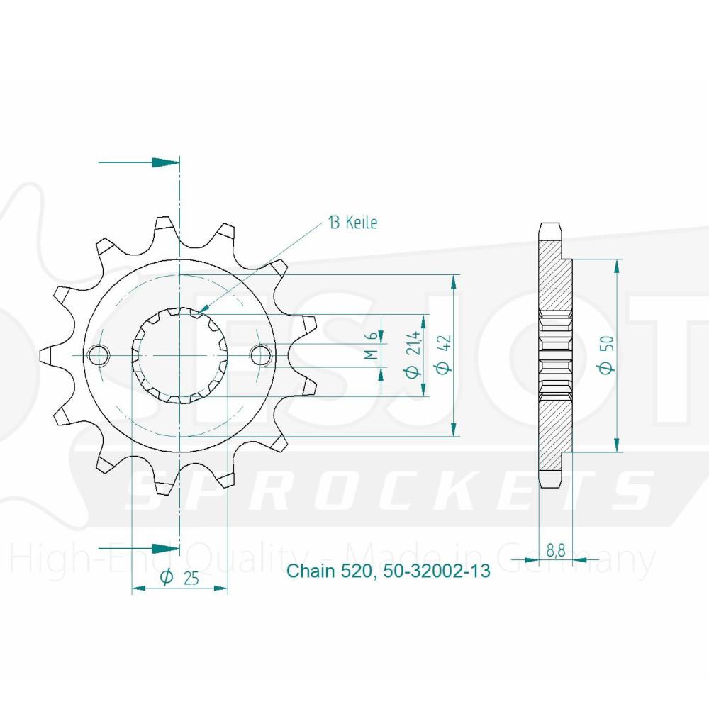 Pignon 13 Dents - Pas 520 - Similaire JTF512