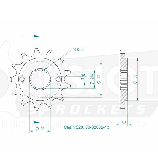 Pignon 13 Dents - Pas 520 - Similaire JTF512