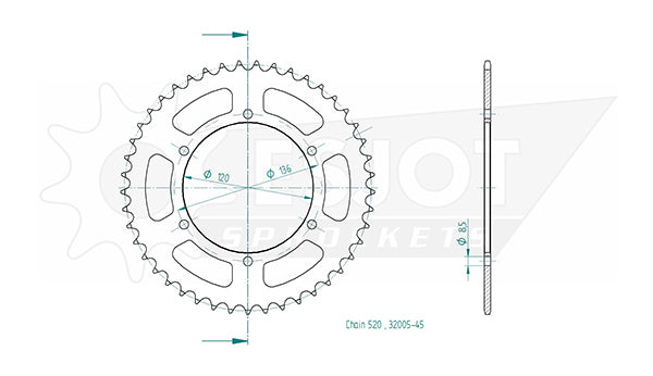 Couronne Acier 45 Dents - Pas 520 - Similaire JTR846