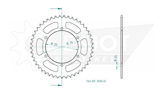 Couronne Acier 45 Dents - Pas 520 - Similaire JTR846
