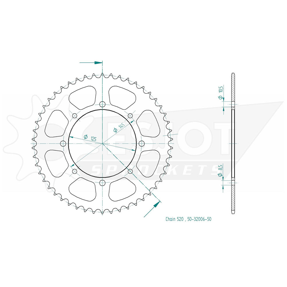 Couronne Acier 50 Dents - Pas 520 - Similaire JTR857