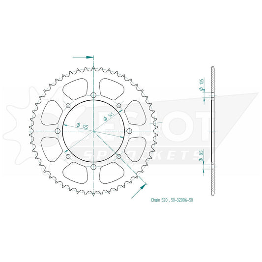Couronne Acier 50 Dents - Pas 520 - Similaire JTR857