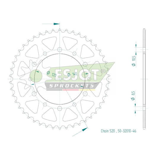 Couronne Acier 46 Dents - Pas 520 - Similaire JTR475
