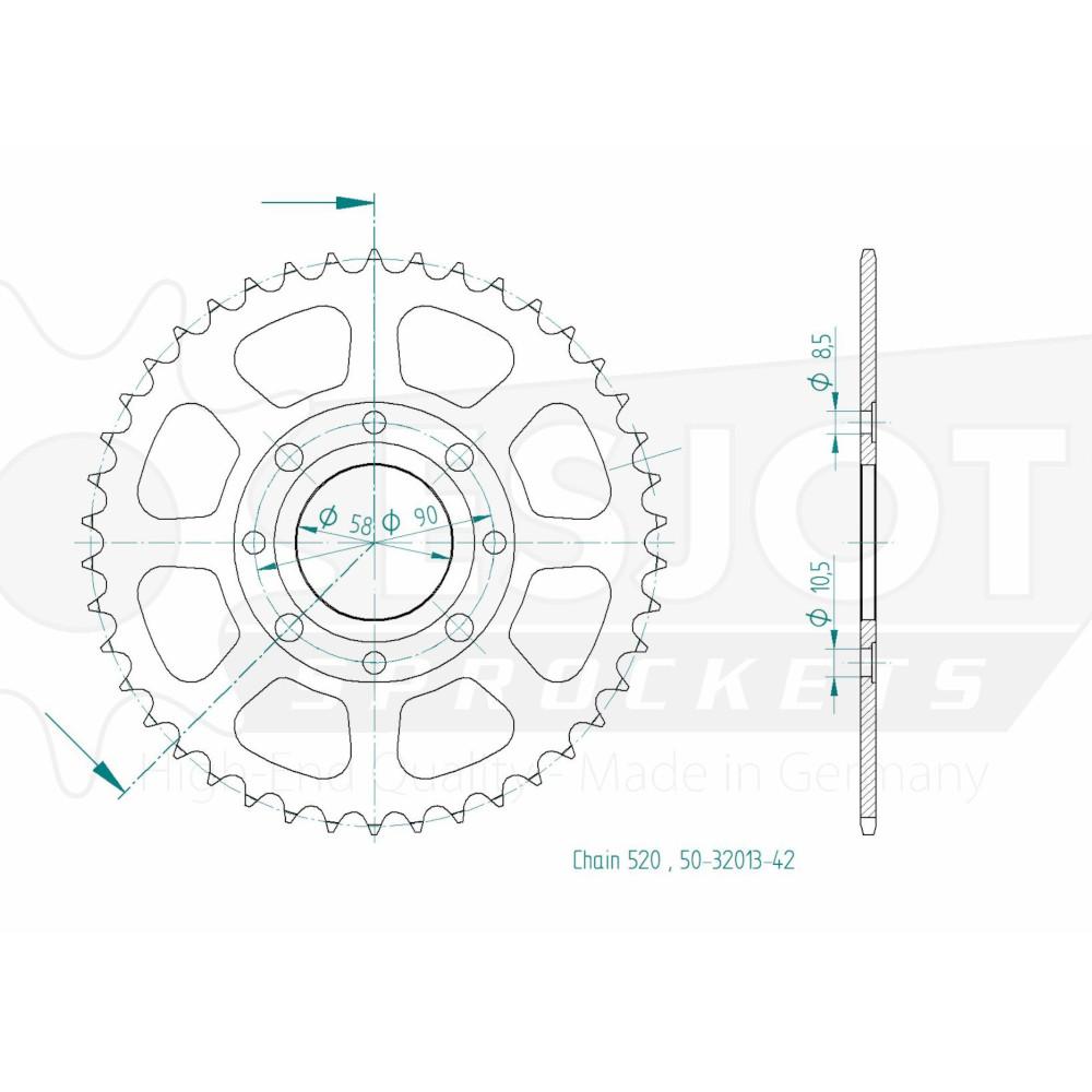 Couronne Acier 42 Dents - Pas 520 - Similaire JTR279