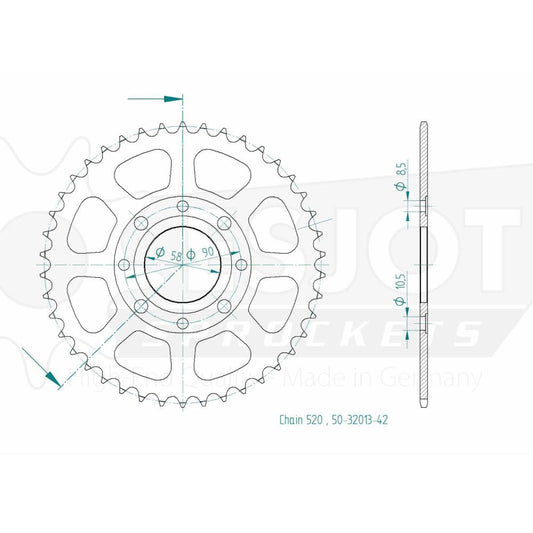Couronne Acier 42 Dents - Pas 520 - Similaire JTR279