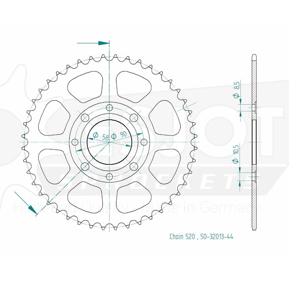 Couronne Acier 44 Dents - Pas 520 - Similaire JTR279