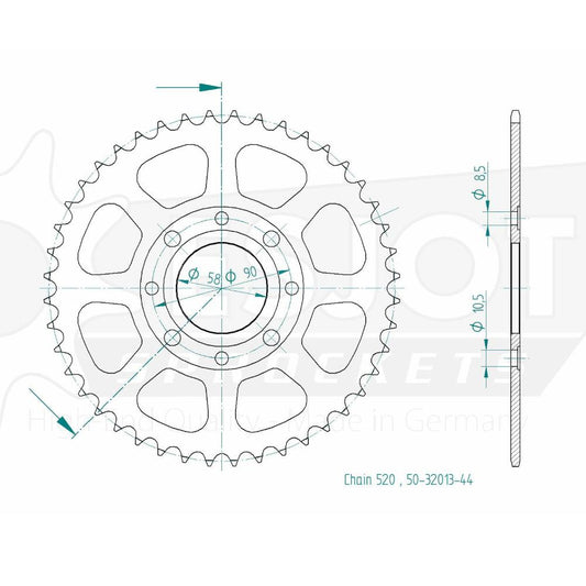 Couronne Acier 44 Dents - Pas 520 - Similaire JTR279