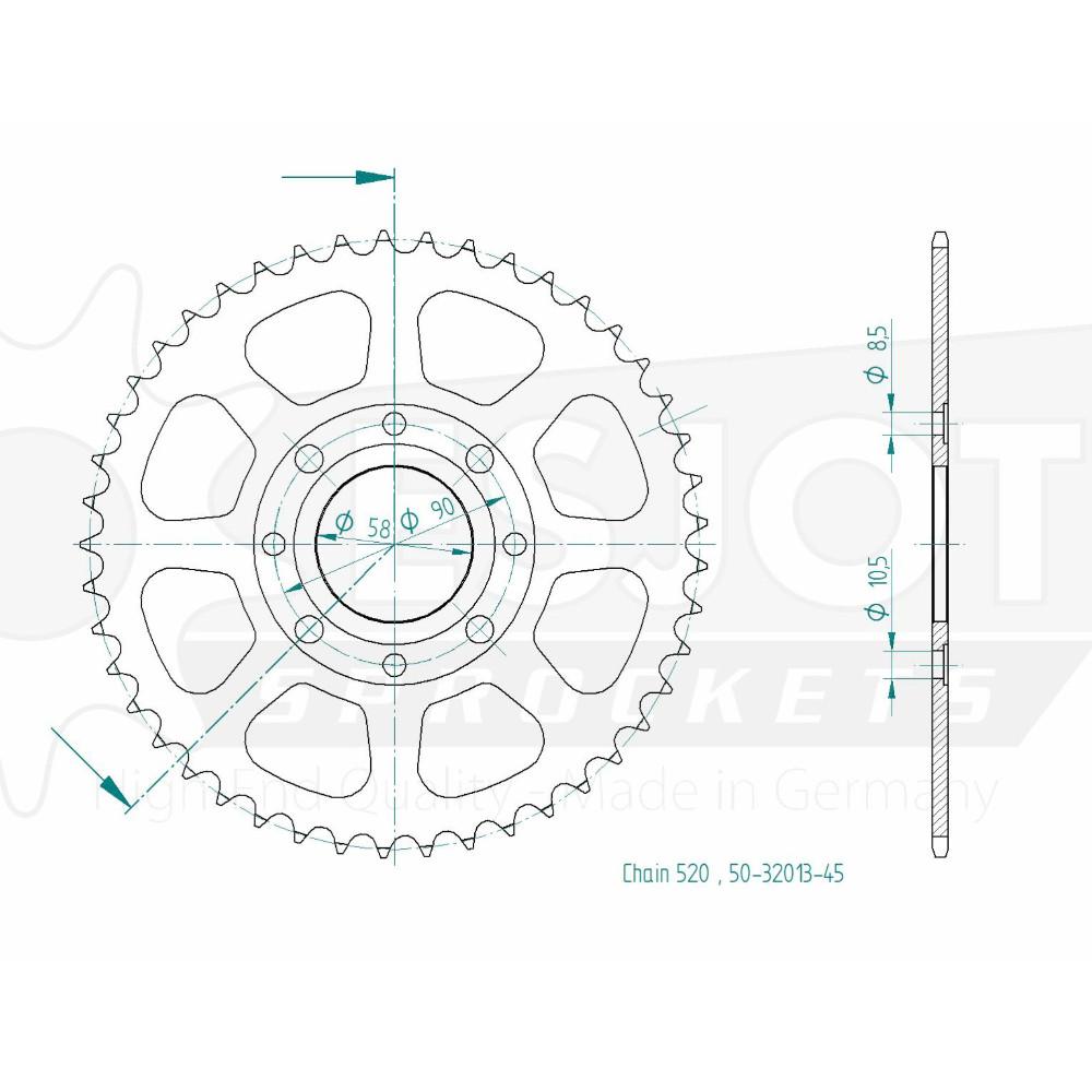 Couronne Acier 45 Dents - Pas 520 - Similaire JTR279
