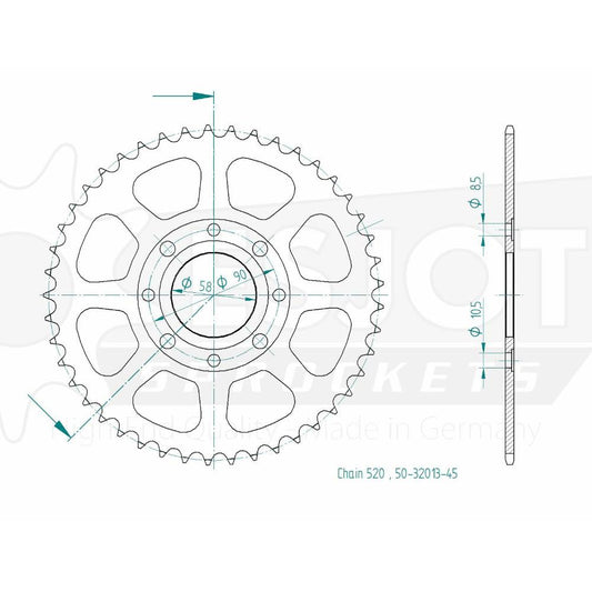 Couronne Acier 45 Dents - Pas 520 - Similaire JTR279