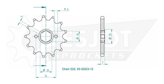 Pignon 13 Dents - Pas 520 - Similaire JTF329
