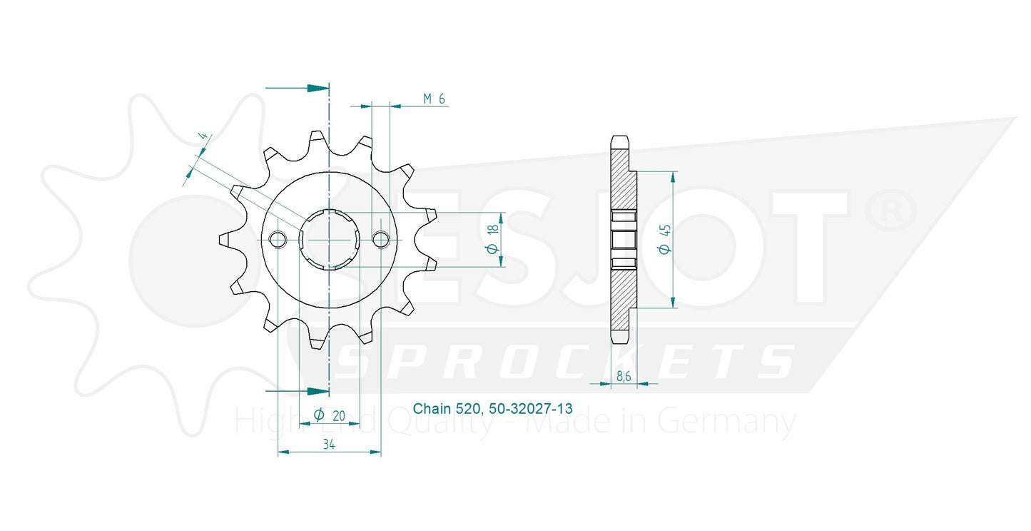 Pignon 13 Dents - Pas 520 - Similaire JTF270