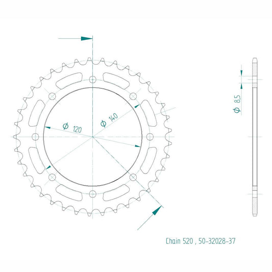 Couronne Acier 37 Dents - Pas 520 - Similaire JTR487