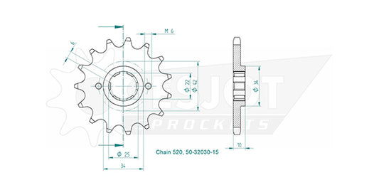Pignon 15 Dents - Pas 520 - Similaire JTF306