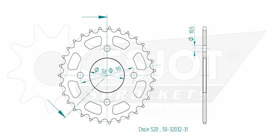 Couronne Acier 31 Dents - Pas 520 - Similaire JTR273
