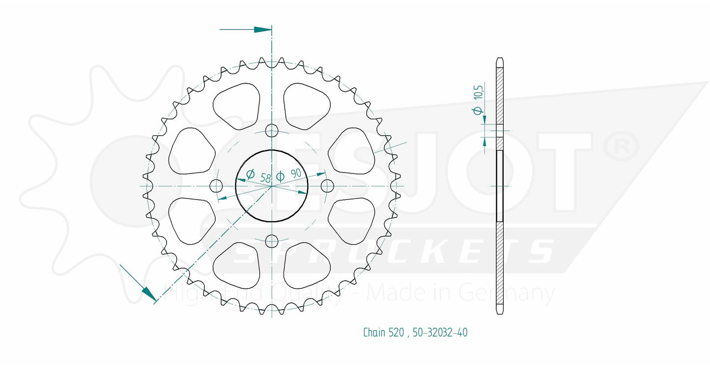 Couronne Acier 40 Dents - Pas 520 - Similaire JTR273