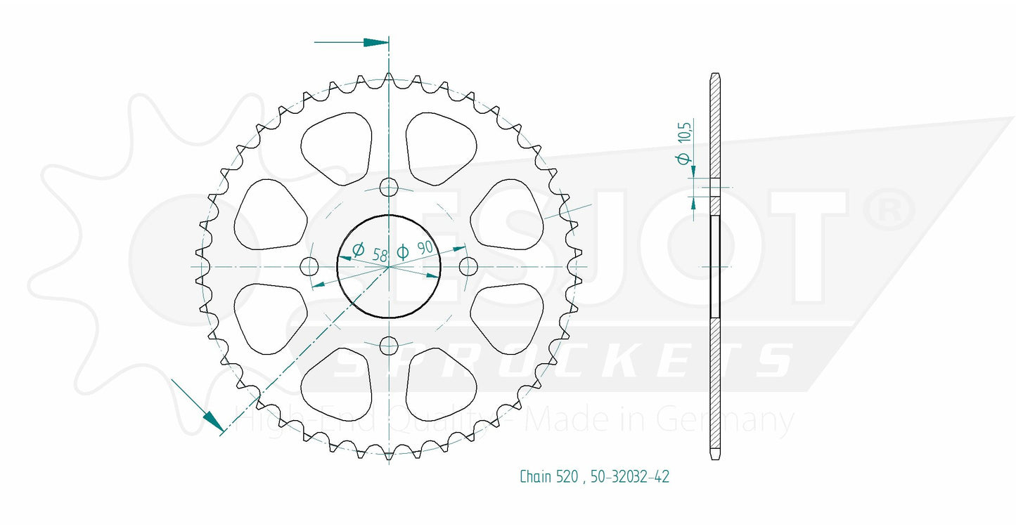 Couronne Acier 42 Dents - Pas 520 - Similaire JTR273