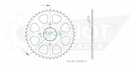 Couronne Acier 42 Dents - Pas 520 - Similaire JTR273