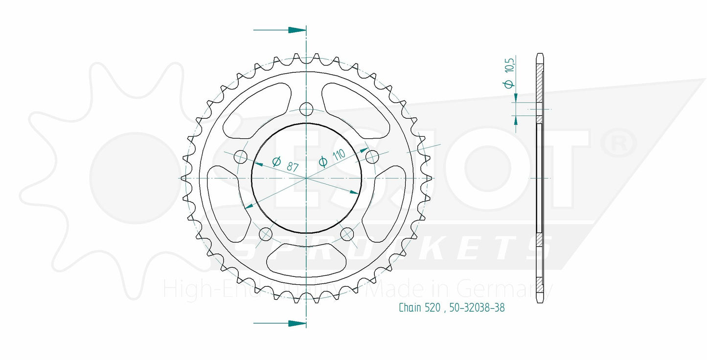 Couronne Acier 38 Dents - Pas 520 - Similaire JTR823