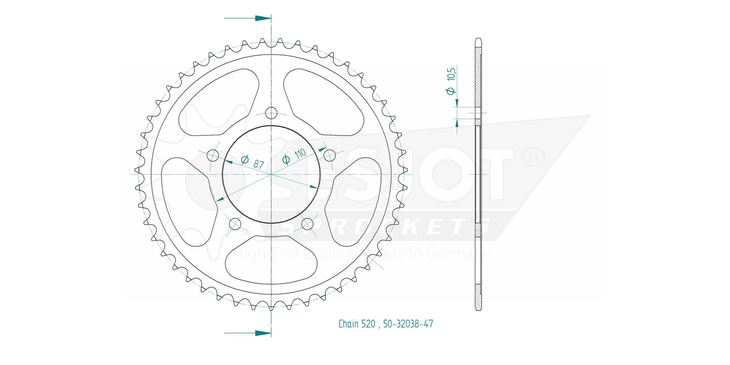 Couronne Acier 47 Dents - Pas 520 - Similaire JTR823