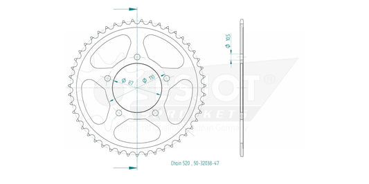 Couronne Acier 47 Dents - Pas 520 - Similaire JTR823