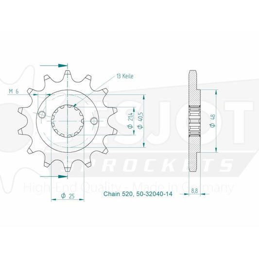 Pignon 14 Dents - Pas 520 - Similaire JTF1309