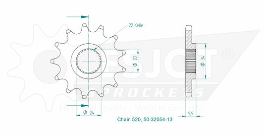 Pignon 13 Dents - Pas 520 - Similaire JTF402
