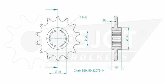 Pignon 14 Dents - Pas 520 - Similaire JTF333