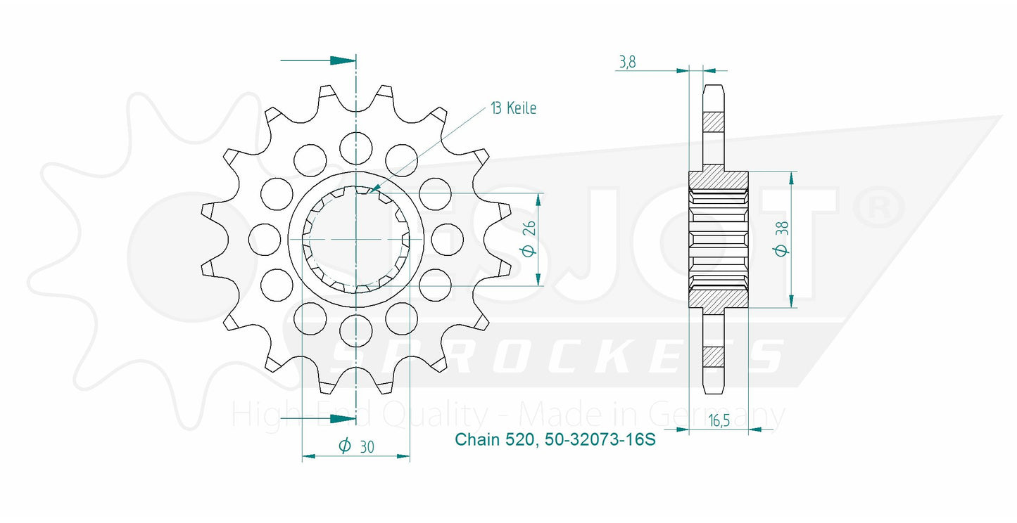 Pignon Ultralight 16 Dents - Pas 520 - Similaire JTF333