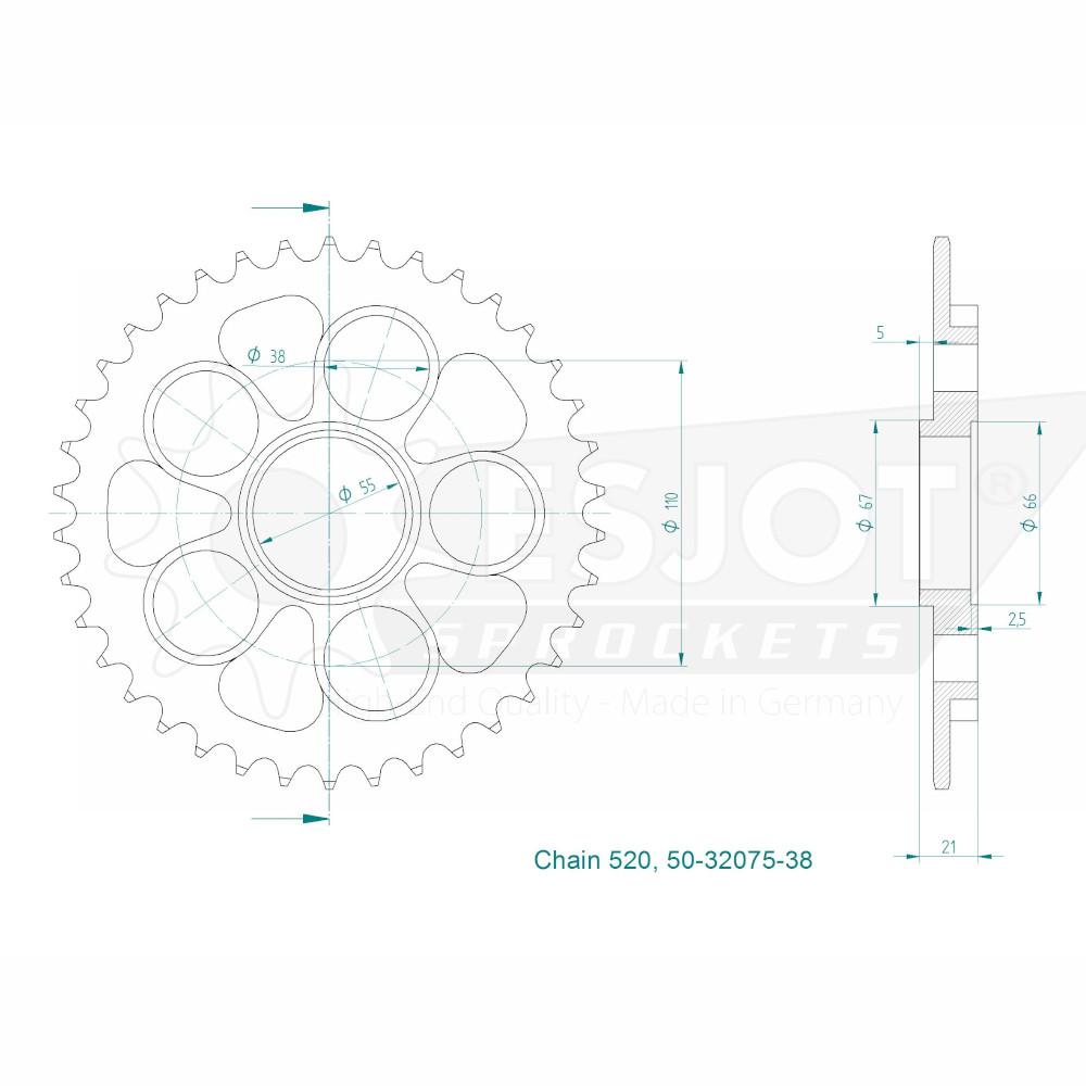Couronne Acier 38 Dents - Pas 520 - Similaire JTR751