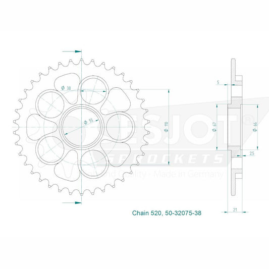 Couronne Acier 38 Dents - Pas 520 - Similaire JTR751
