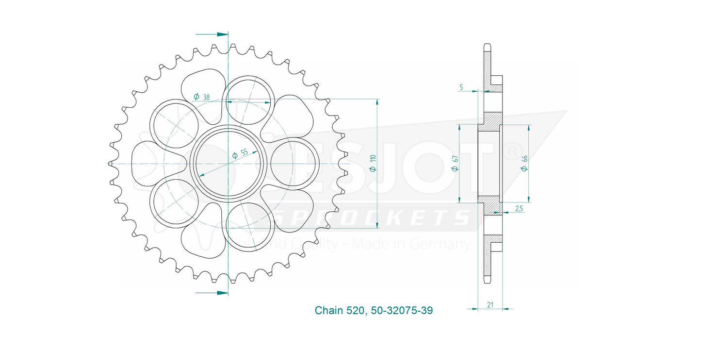 Couronne Acier 39 Dents - Pas 520 - Similaire JTR751