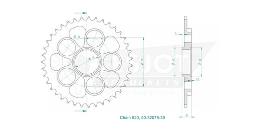 Couronne Acier 39 Dents - Pas 520 - Similaire JTR751