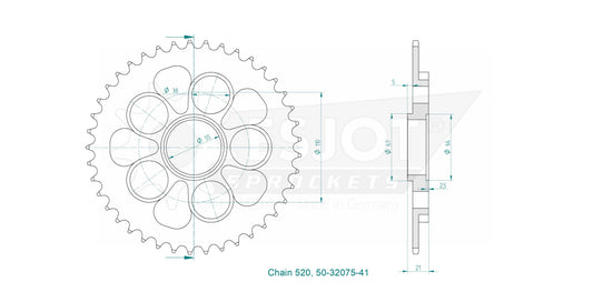 Couronne Acier 41 Dents - Pas 520 - Similaire JTR751