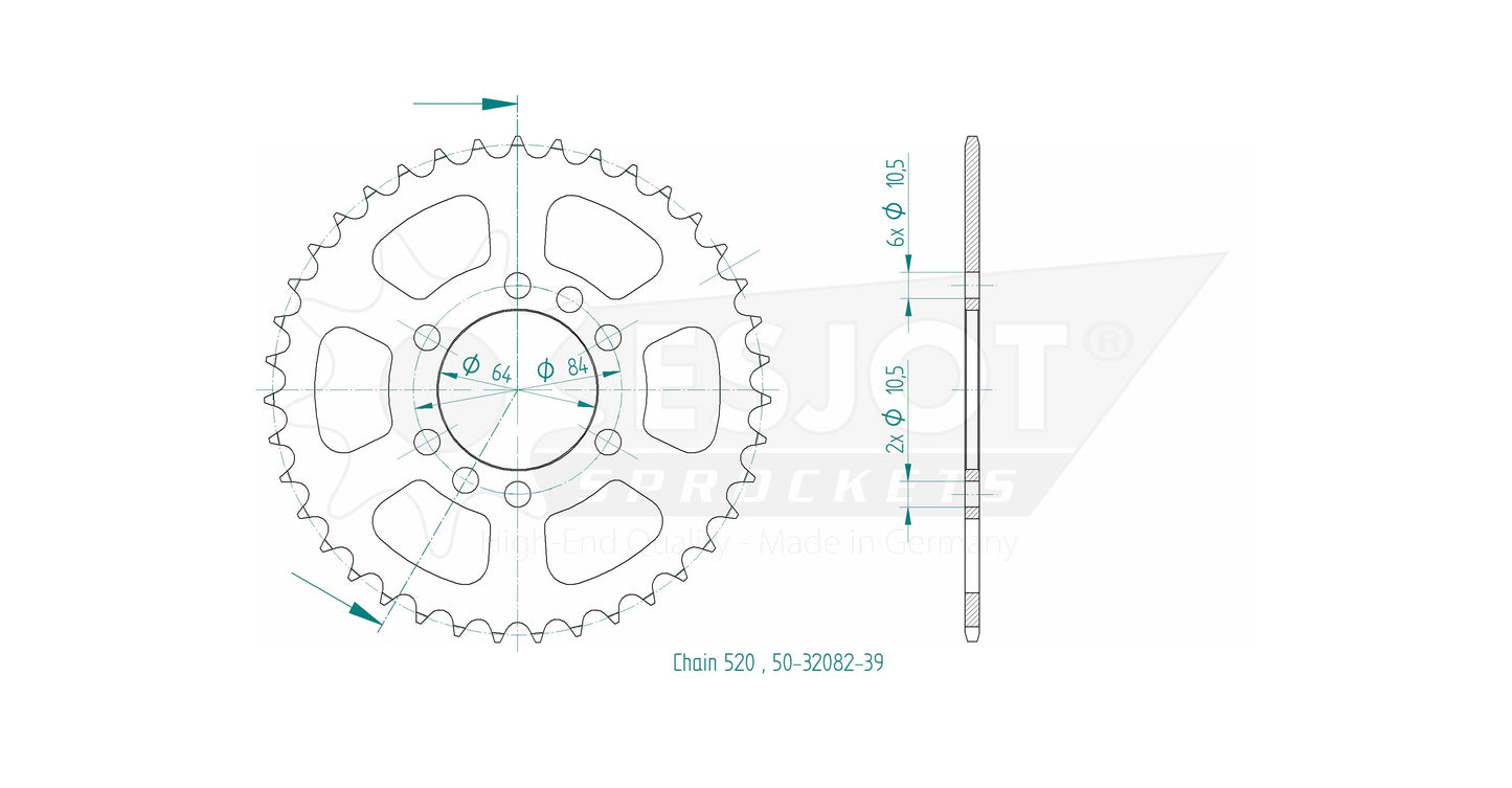 Couronne Acier 39 Dents - Pas 520 - Similaire JTR1826