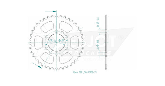Couronne Acier 39 Dents - Pas 520 - Similaire JTR1826