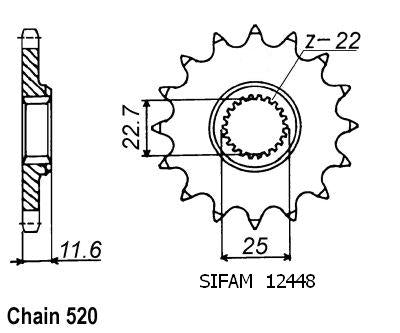 Pignon 12 Dents - Pas 520 - Similaire JTF3221