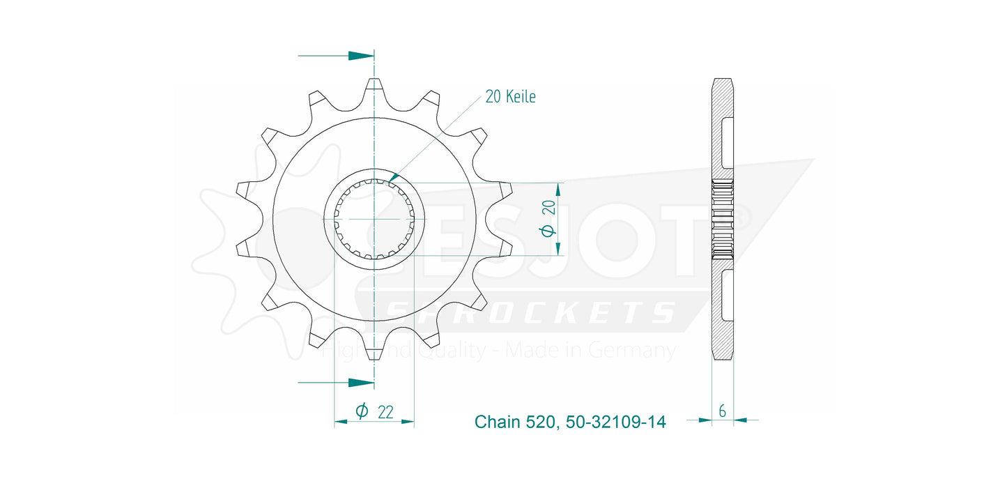Pignon 14 Dents - Pas 520 - Similaire JTF1590