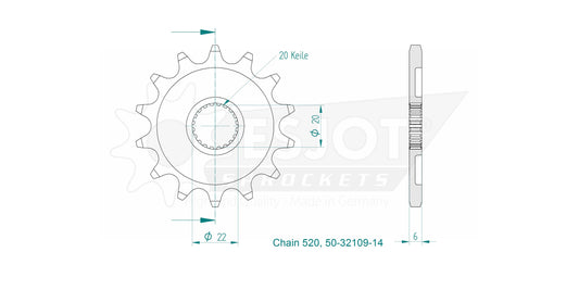 Pignon 14 Dents - Pas 520 - Similaire JTF1590