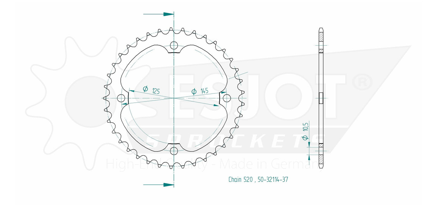 Couronne Acier 37 Dents - Pas 520 - Similaire JTR1857