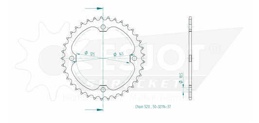 Couronne Acier 37 Dents - Pas 520 - Similaire JTR1857