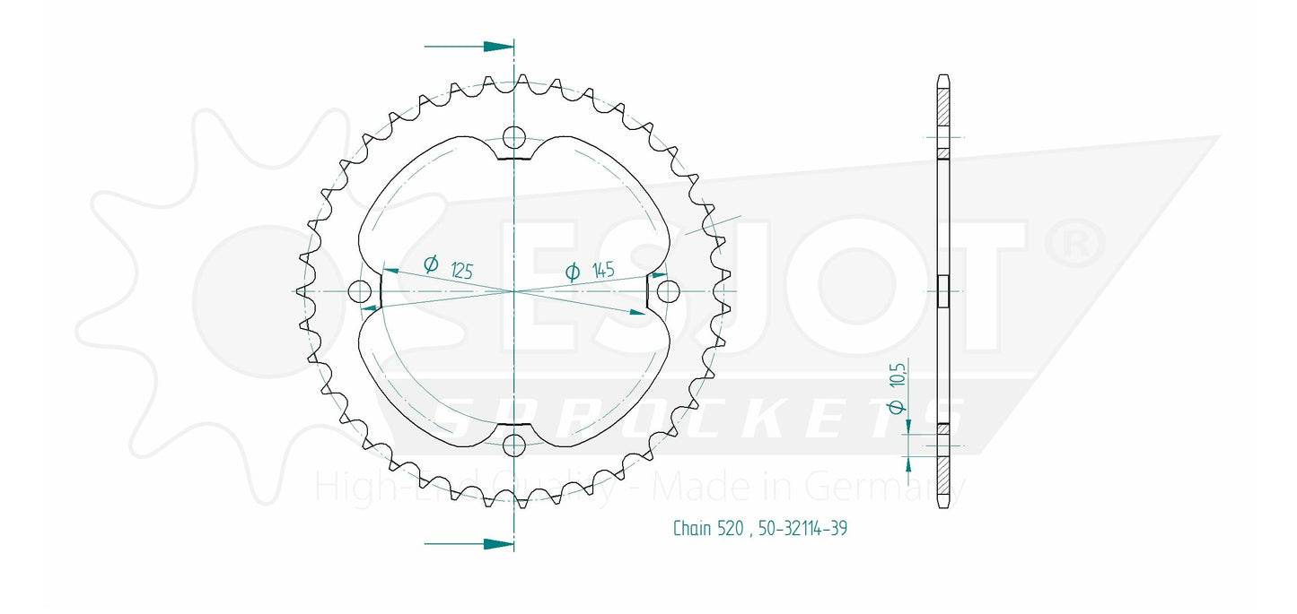 Couronne Acier 39 Dents - Pas 520 - Similaire JTR1857