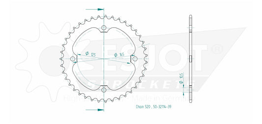 Couronne Acier 39 Dents - Pas 520 - Similaire JTR1857