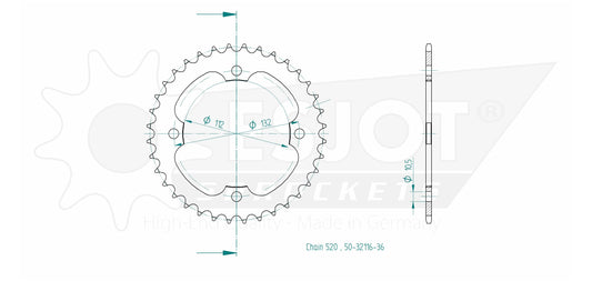 Couronne Acier 36 Dents - Pas 520 - Similaire JTR1072