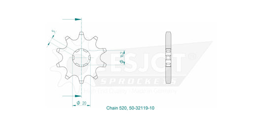 Pignon 10 Dents - Pas 520