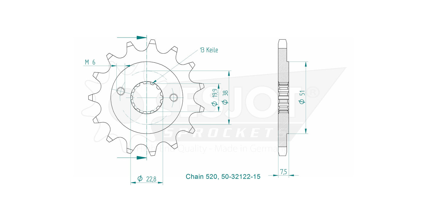 Pignon 15 Dents - Pas 520 - Similaire JTF1401