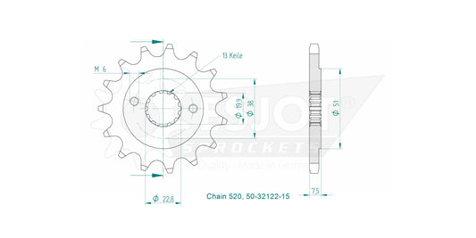 Pignon 15 Dents - Pas 520 - Similaire JTF1401