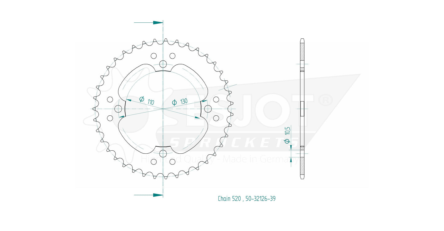 Couronne Acier 39 Dents - Pas 520 - Similaire JTR1415