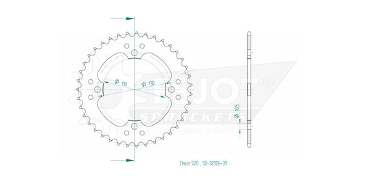 Couronne Acier 39 Dents - Pas 520 - Similaire JTR1415